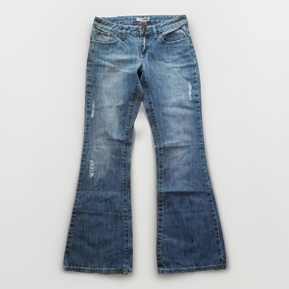 BILLABONG Jeans Womens 1 Lowrise Zip Fly Flare 100% Cotton Distressed Y2K 2000s
